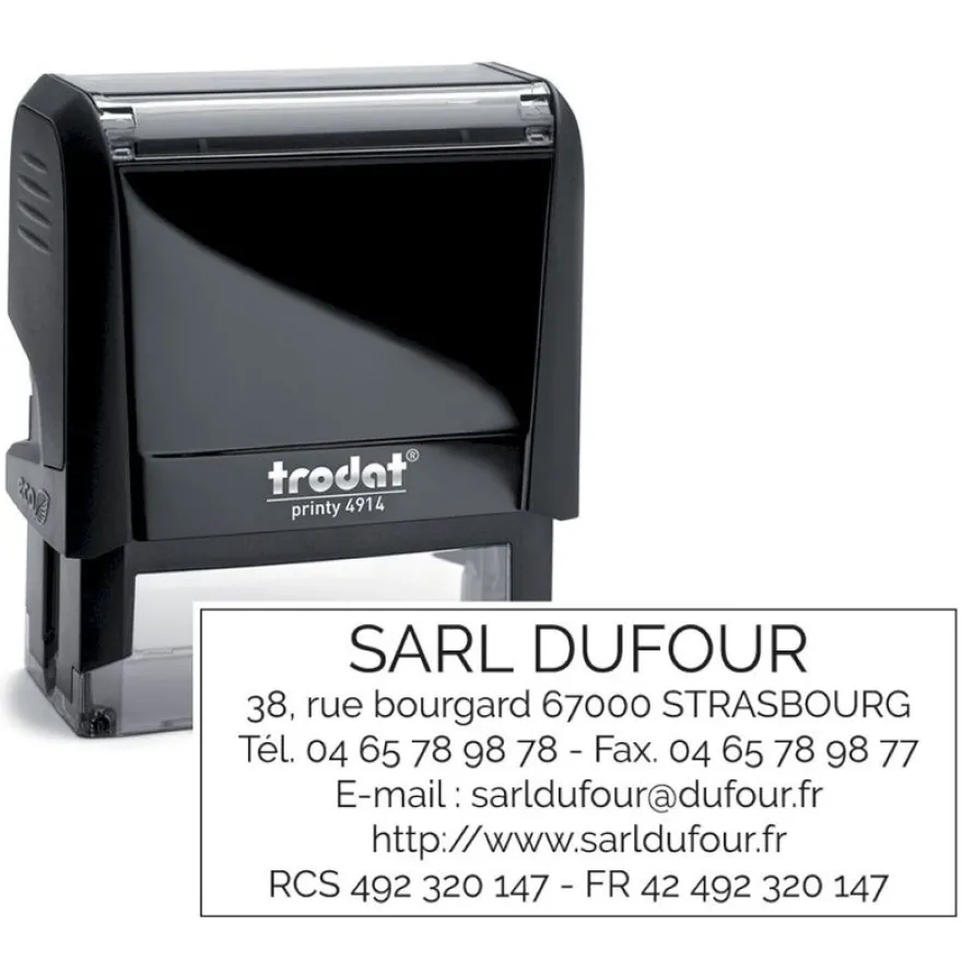 Tampon personnalisé avec 6 lignes de texte - zone d'impression 64 x 26 mm - Trodat Printy 4914 Noir