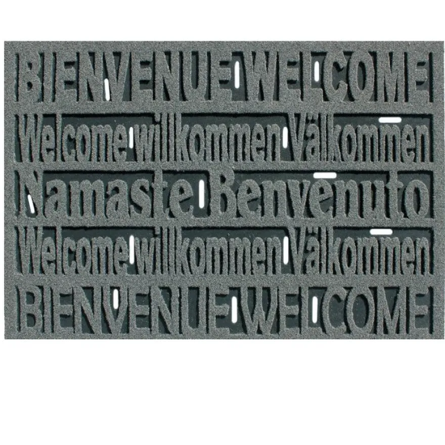 Tapis de sol gratte pieds - Bienvenue - 45 x 76 cm - gris