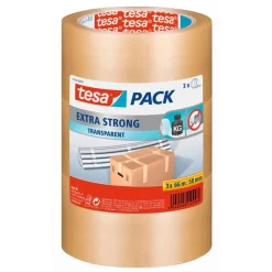 TESA - 3 Rubans Adhésifs d'emballage - 50 mm x 66 m - transparent