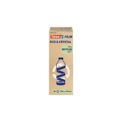 Tesafilm® Eco & Crystal – Tour de 8 Rouleaux 33 m x 19 mm - Ruban Adhésif Transparent Haute Qualité, 90 % PET Recyclé - Déroulement Silencieux