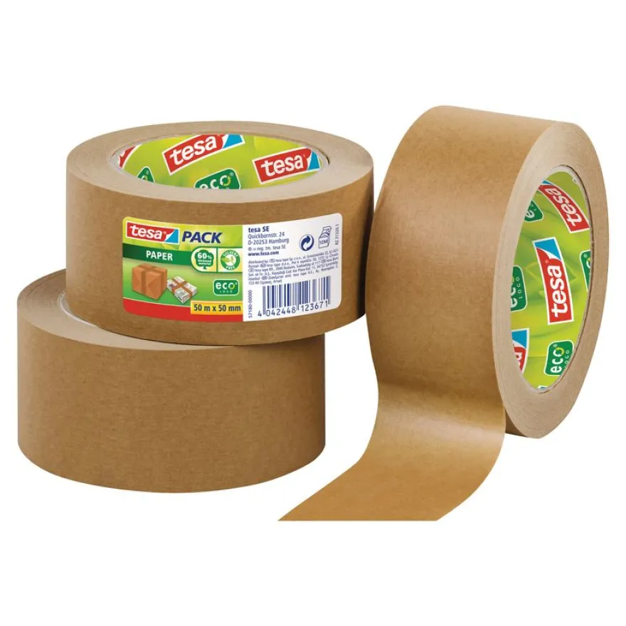 Tesapack - 6 Rubans adhésifs d'emballage - papier écologique kraft - 50 mm x 50 m