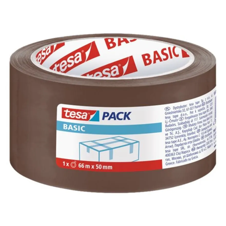 Tesapack Basic - 6 Rubans adhésifs d'emballage - 50 mm x 66 m - havane