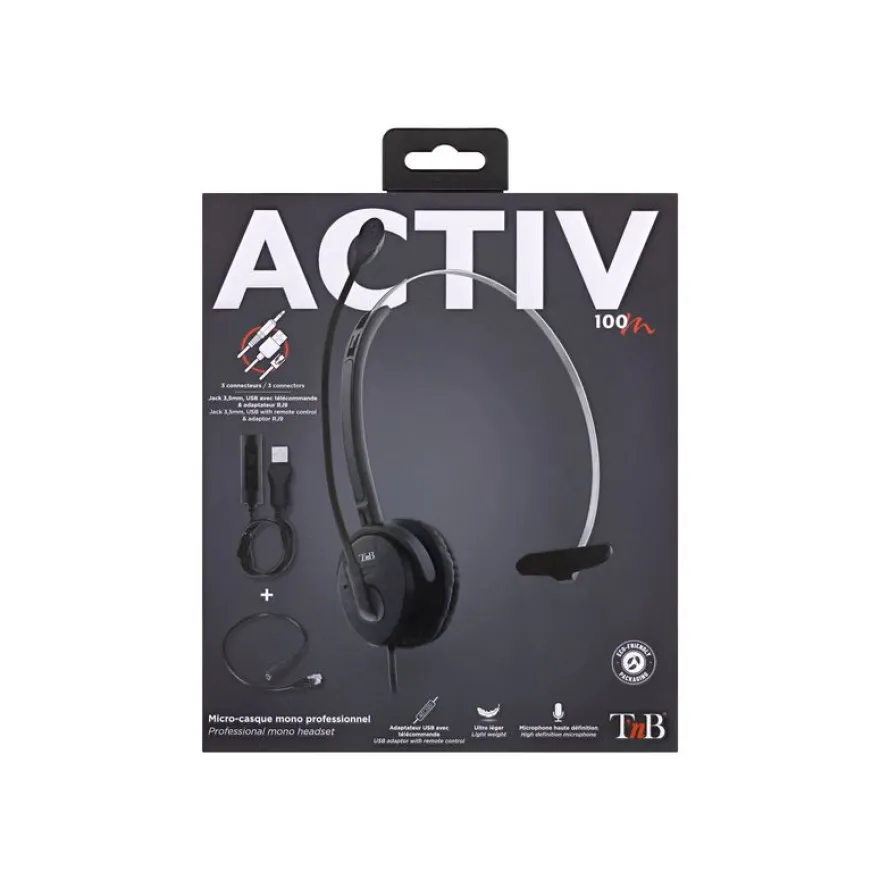 T'nB ACTIV 100M - casque filaire avec micro - mono oreillette - noir