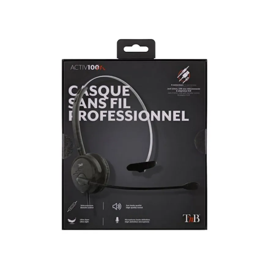 T'nB ACTIV 100M - casque filaire avec micro - mono oreillette - noir