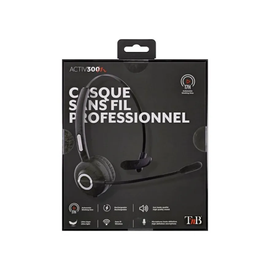T'nB ACTIV 300M - casque sans fil avec micro - mono oreillette - avec base de recharge - noir