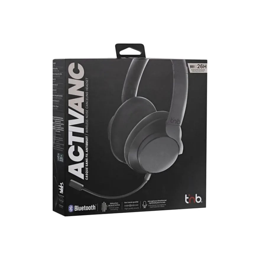 T'nB ACTIVANC - Micro-casque - sur-oreille - Bluetooth - sans fil - Suppresseur de bruit actif - noir