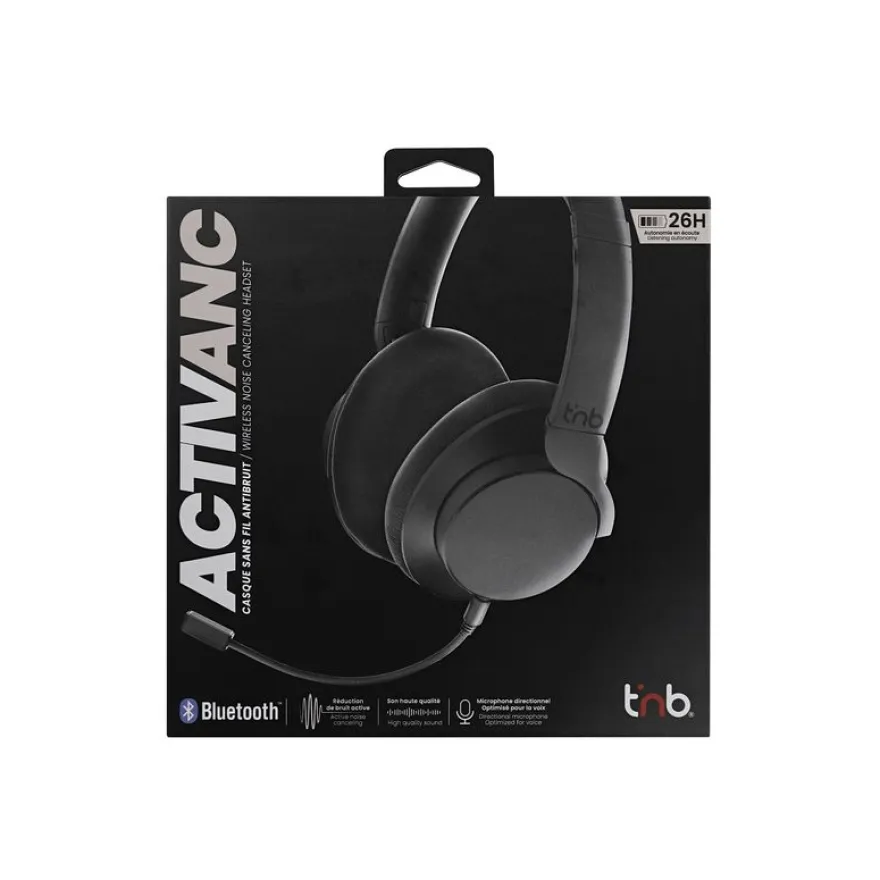 T'nB ACTIVANC - Micro-casque - sur-oreille - Bluetooth - sans fil - Suppresseur de bruit actif - noir
