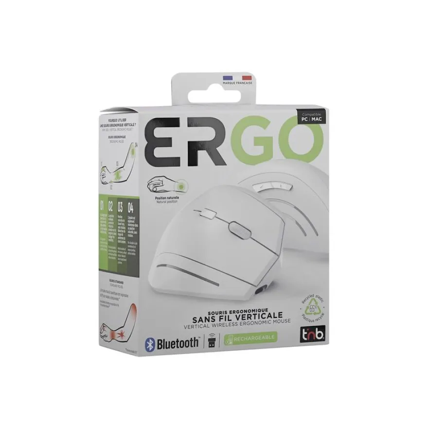 T'nB Ergo - Souris sans fil ergonomique - 6 boutons - blanc