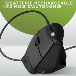 T'nB Ergo - Souris sans fil ergonomique verticale - rechargeable - double connexion Bluetooth + USB-A
