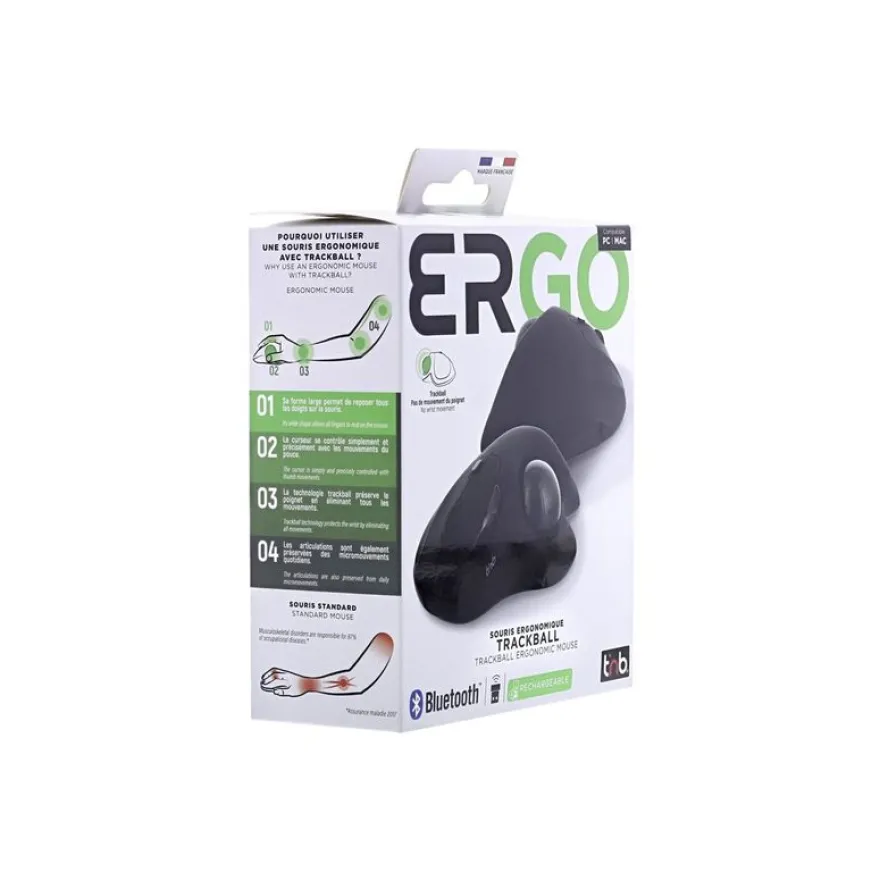 T'nB Ergo DUAL CONNECT - Souris sans fil ergonomique - rechargeable - 7 boutons - noir
