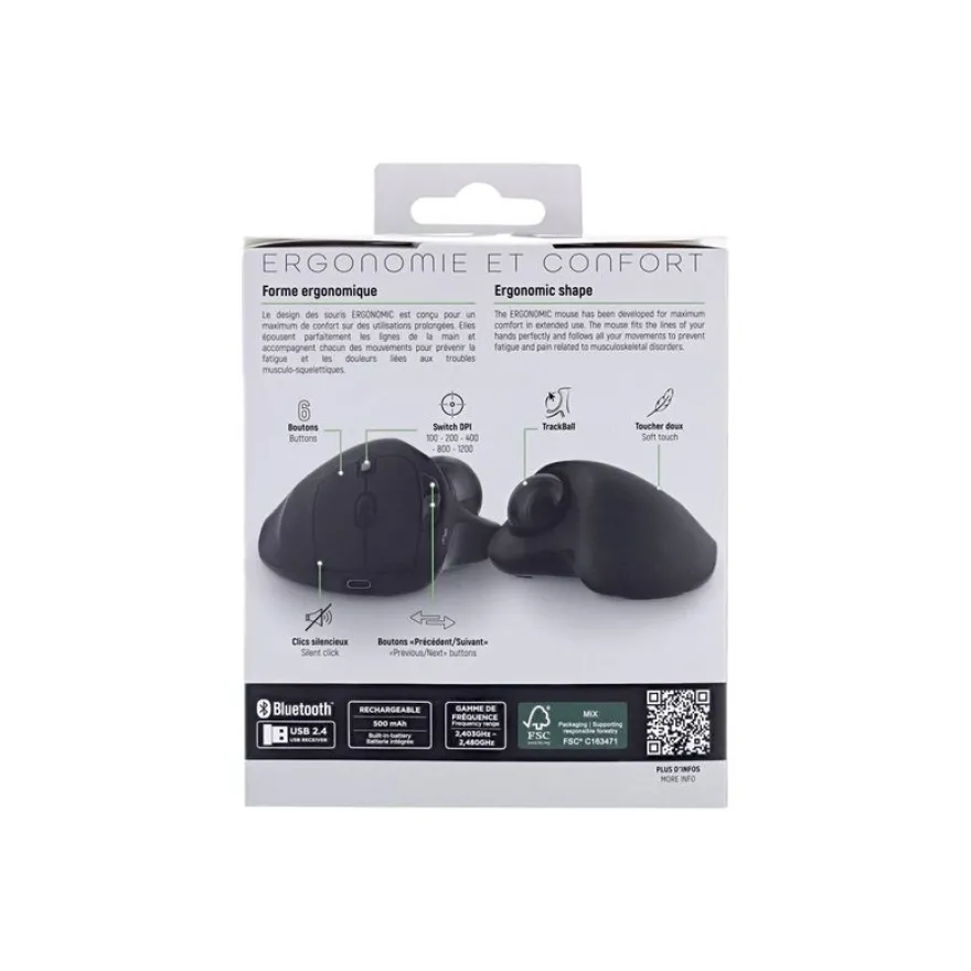 T'nB Ergo DUAL CONNECT - Souris sans fil ergonomique - rechargeable - 7 boutons - noir