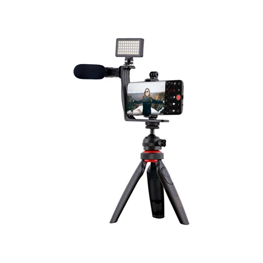 T'nB Influence - Pack Vlogger vidéo avec mini-trépied, support smartphone, micro, projecteur LED et télécommande Bluetooth