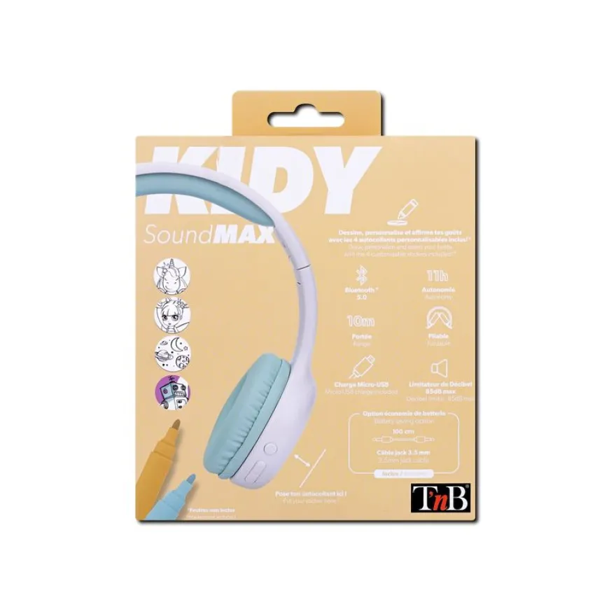 T'nB Kids KIDY - casque sans fil pour enfants - Limiteur de décibel - blanc et vert