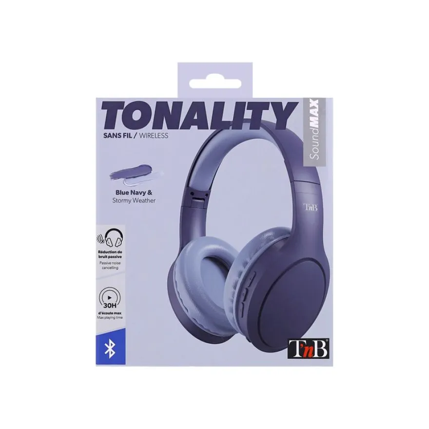 T'nB TONALITY - Casque avec micro - sans fil, filaire - jack 3,5mm - isolation acoustique - bleu marine