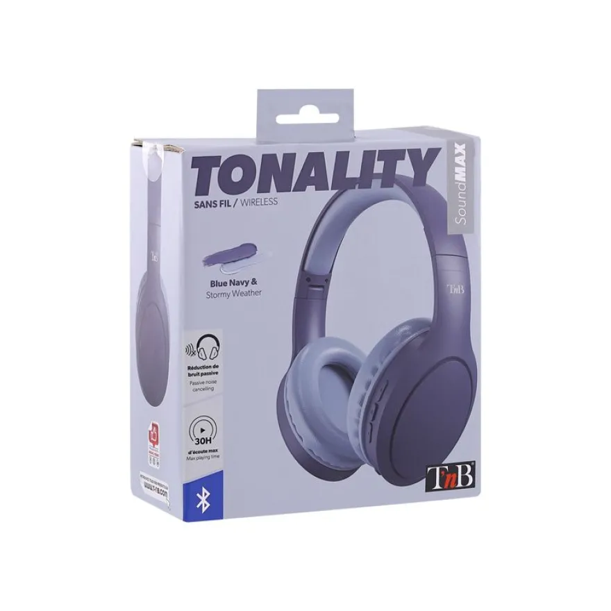 T'nB TONALITY - Casque avec micro - sans fil, filaire - jack 3,5mm - isolation acoustique - bleu marine