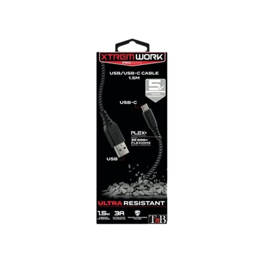 T'nB Xtrem work Pro - Câble USB 2.0 vers USB type-C - 1.5 m - noir/gris