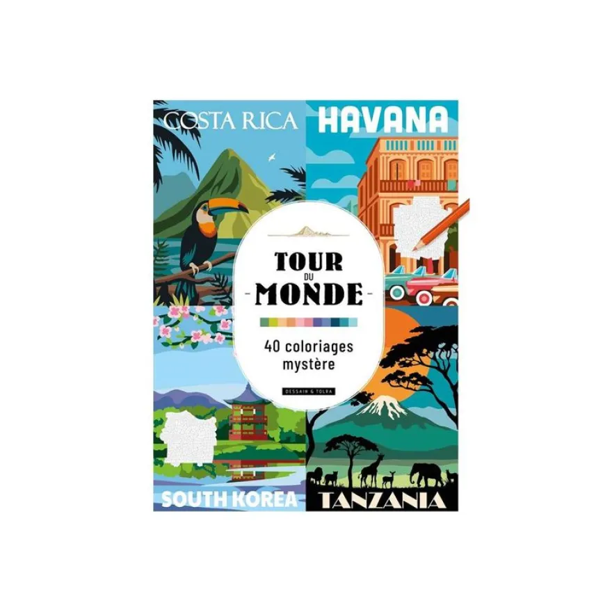 Tour du monde - 40 coloriages mystère - livre à colorier