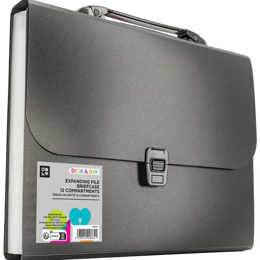 Trieur valisette extensible – 12 compartiments – format A4 - noir