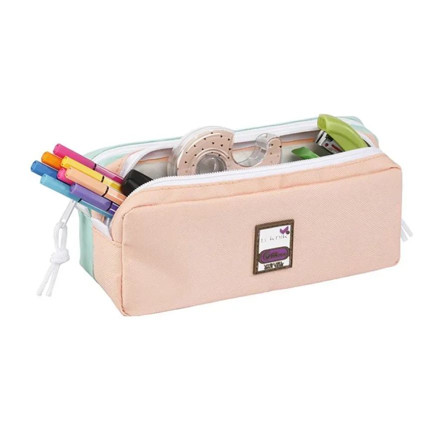 Trousse rectangulaire Teknik Pastel - 2 compartiments - 2 modèles disponibles - Exclusivité Bureau Vallée - Viquel