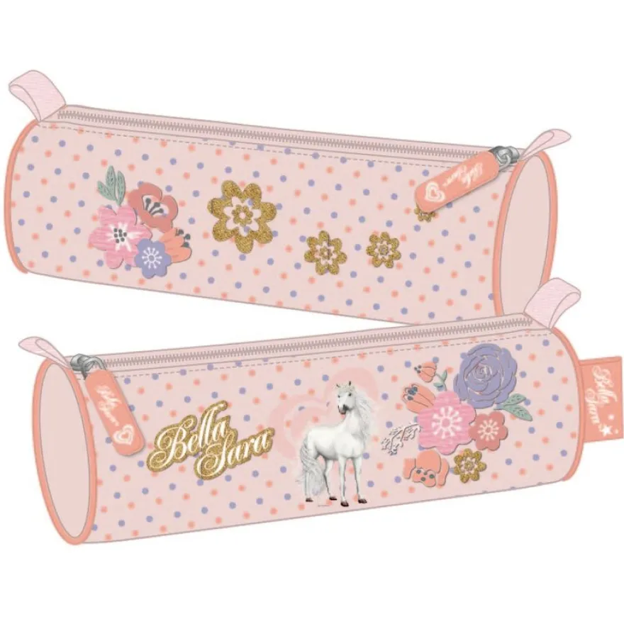 Trousse ronde Bella Sara Romantic - 1 compartiment - rose poudré - Kid'Abord