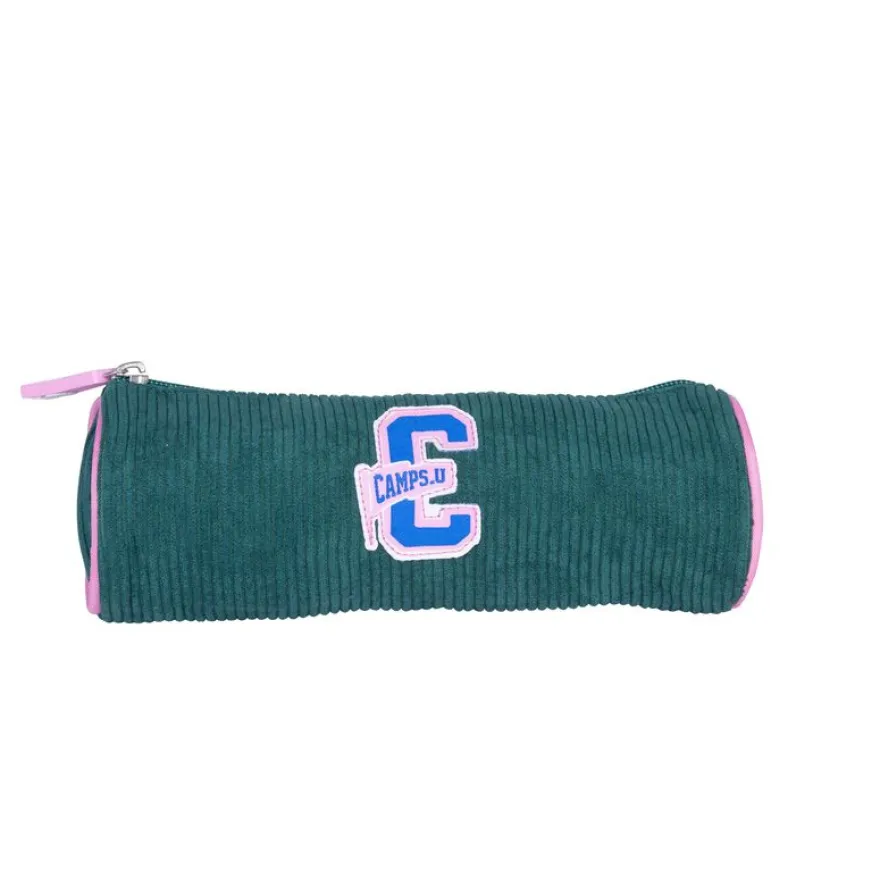 Trousse ronde Camps Corduroy - 1 compartiment - velours vert - Kid'Abord