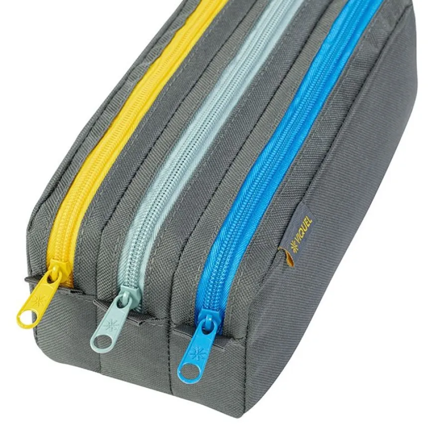 Trousse Trizip - 3 compartiments - 2 modèles : bleu marine ou gris - Viquel
