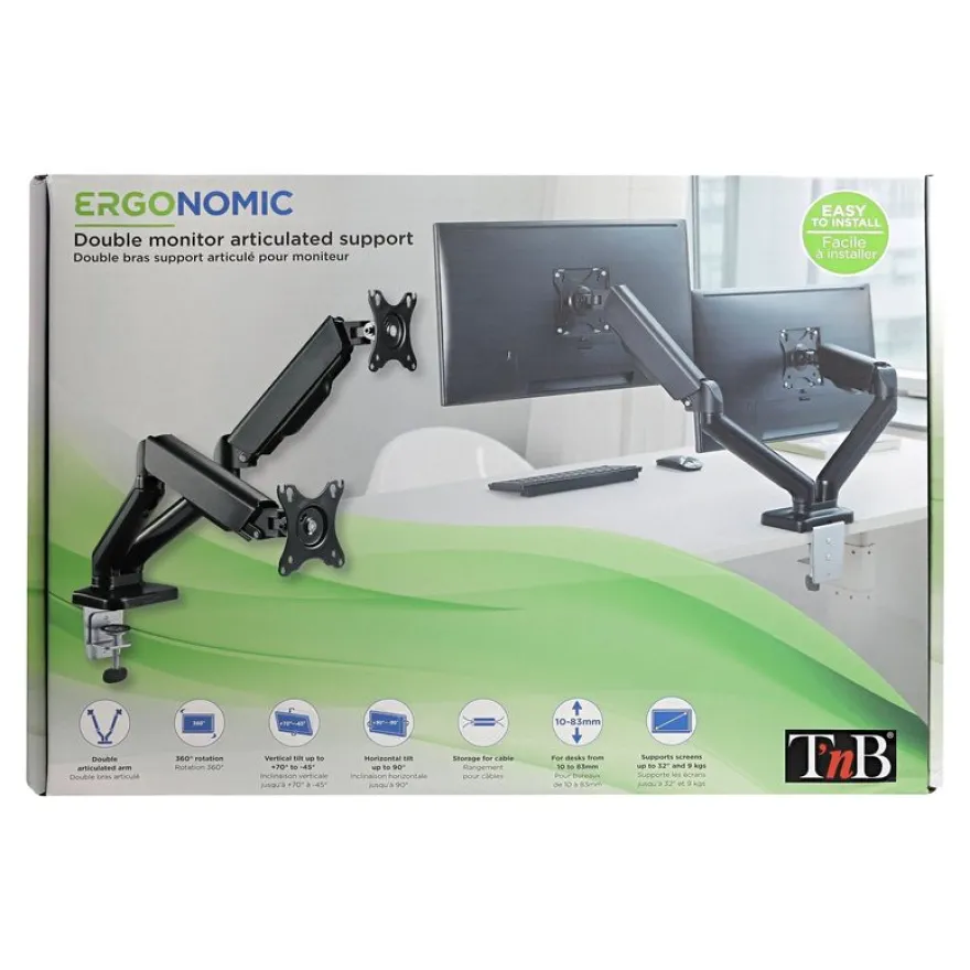 T'nB - kit de montage - Bras porte-écran double - noir