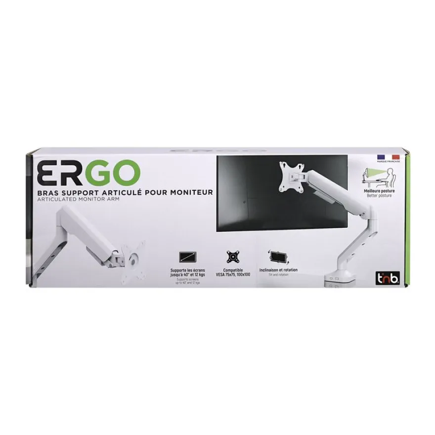 T'nB Ergo - Bras articulé pour écran - Taille d'écran : 17"-32" - jusqu'à 12kg - blanc