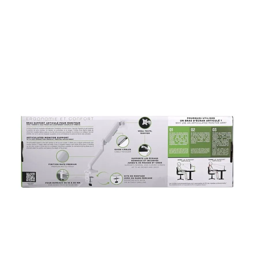 T'nB Ergo - Bras articulé pour écran - Taille d'écran : 17"-32" - jusqu'à 12kg - blanc