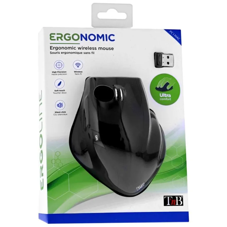 T'nB Ergo Line - souris sans fil ergonomique - noir, argent
