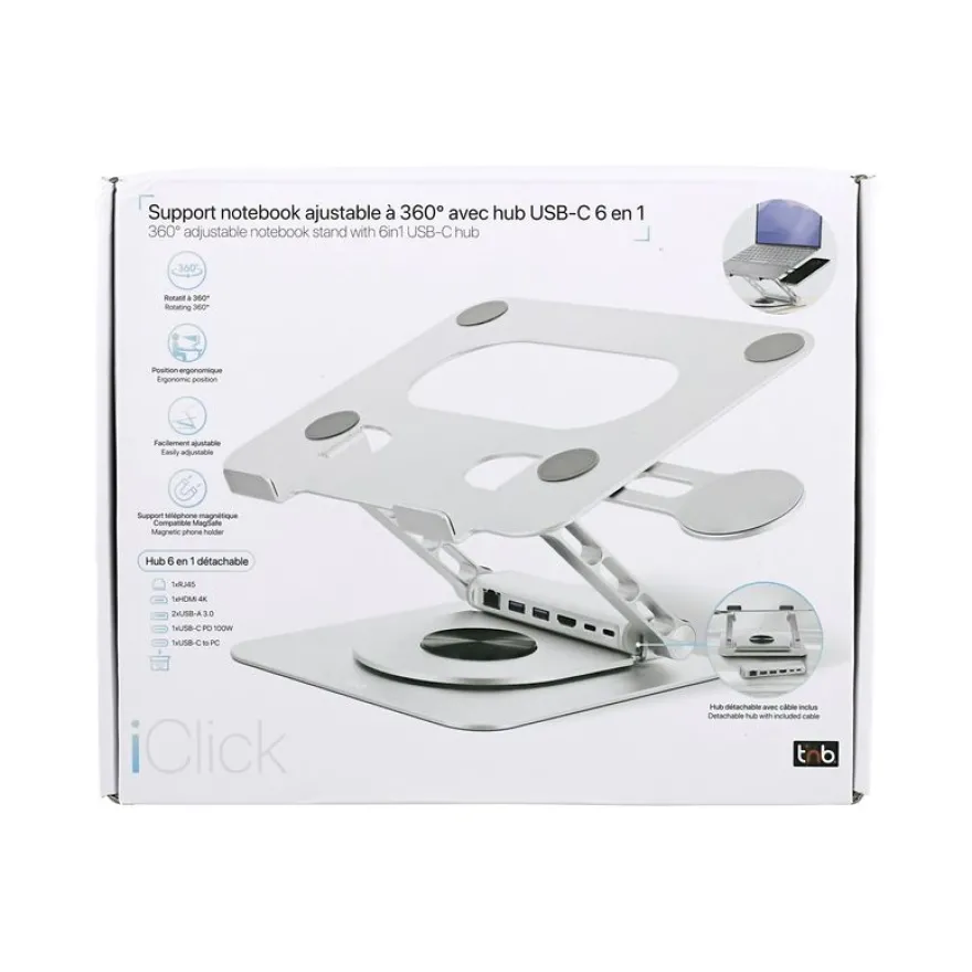 T'nB iClick - Station d'accueil + support pour ordinateur portable - USB-C - HDMI - 1GbE