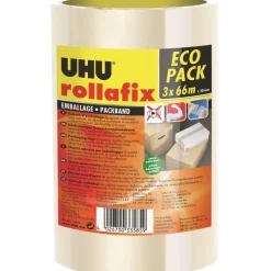 UHU - Pack de 3 rubans adhésifs d'emballage - 50 mm x 66 m - transparent