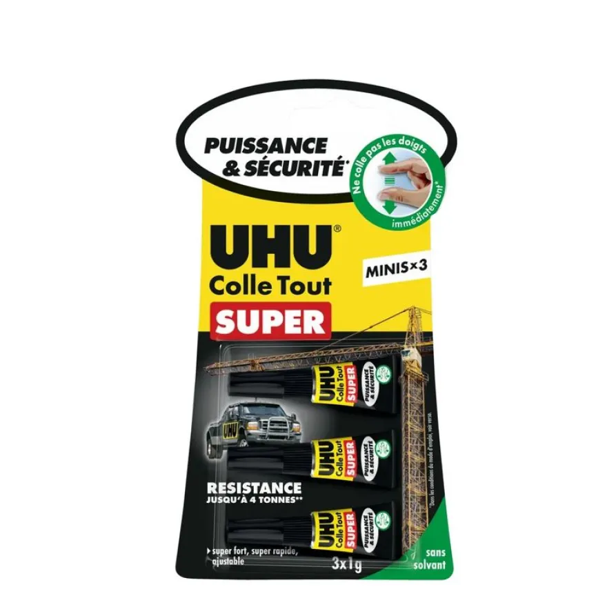 UHU COLLE TOUT SUPER - 3 Mini tubes de colle 1gr