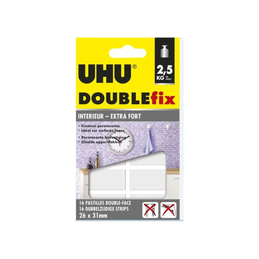 UHU DOUBLEfix - 16 pastilles adhésives - blanc - permanent