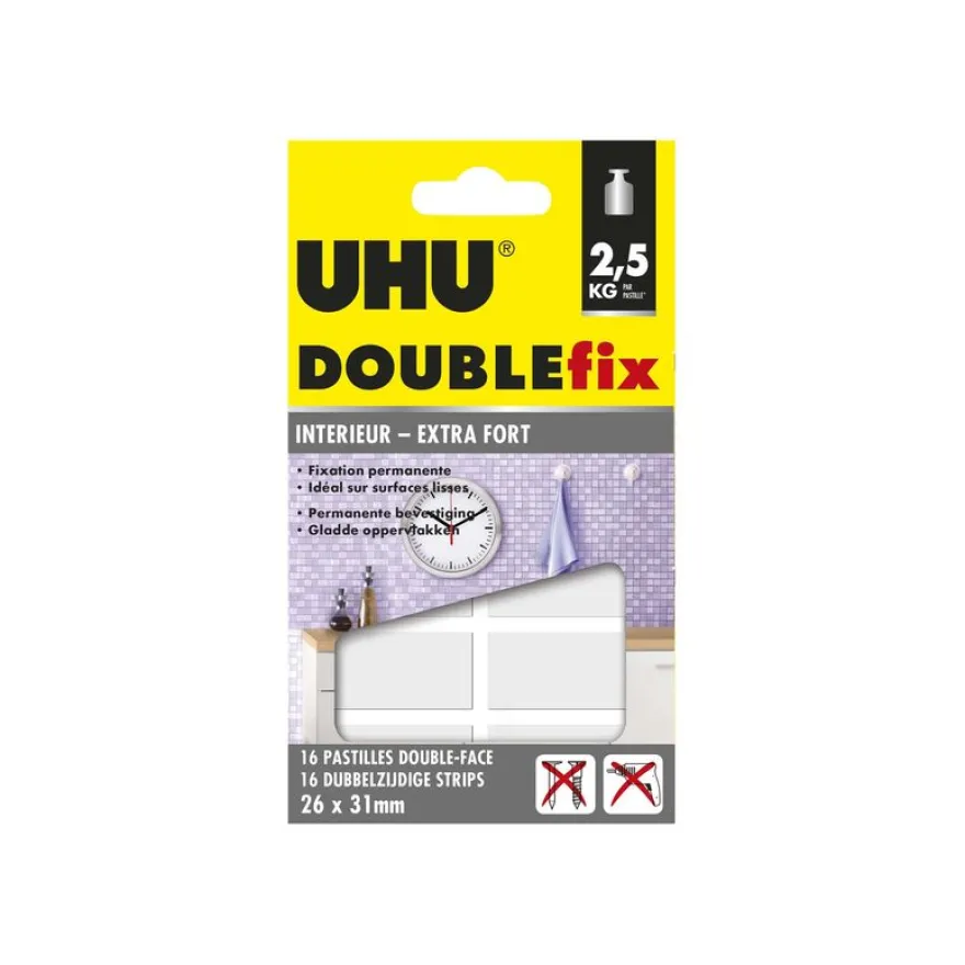 UHU DOUBLEfix - 16 pastilles adhésives - blanc - permanent
