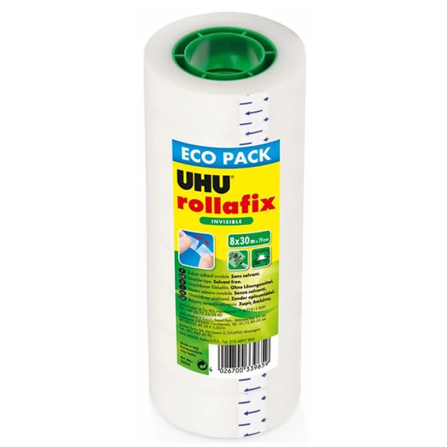 UHU Rollafix - Pack de 8 rubans adhésifs invisible - 19 mm x 30 m