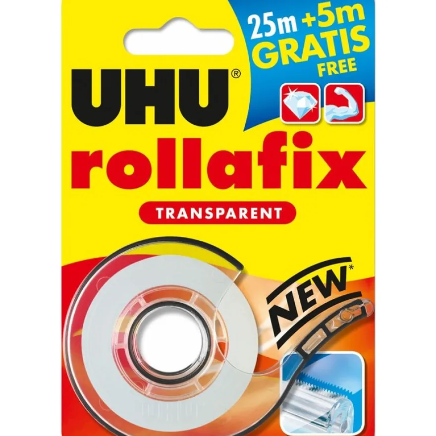 UHU Rollafix - Ruban adhésif avec dévidoir - transparent - 19 mm x 30 m (25m + 5m offert)