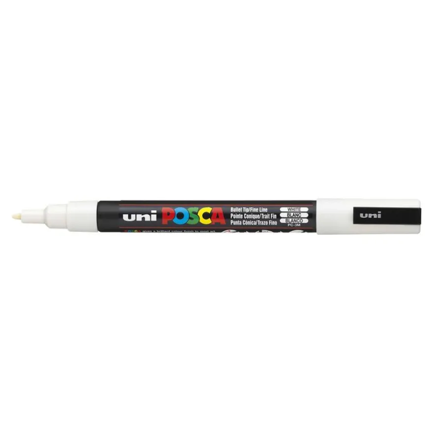Uni POSCA PC-3M - Pack de 4 marqueurs - noir, argent, blanc, or