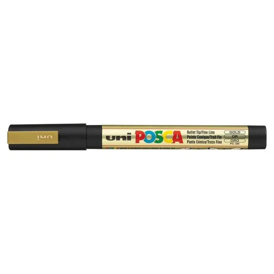 Uni POSCA PC-3M - Pack de 4 marqueurs - noir, argent, blanc, or