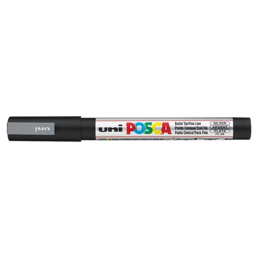 Uni POSCA PC-3M - Pack de 4 marqueurs - noir, argent, blanc, or