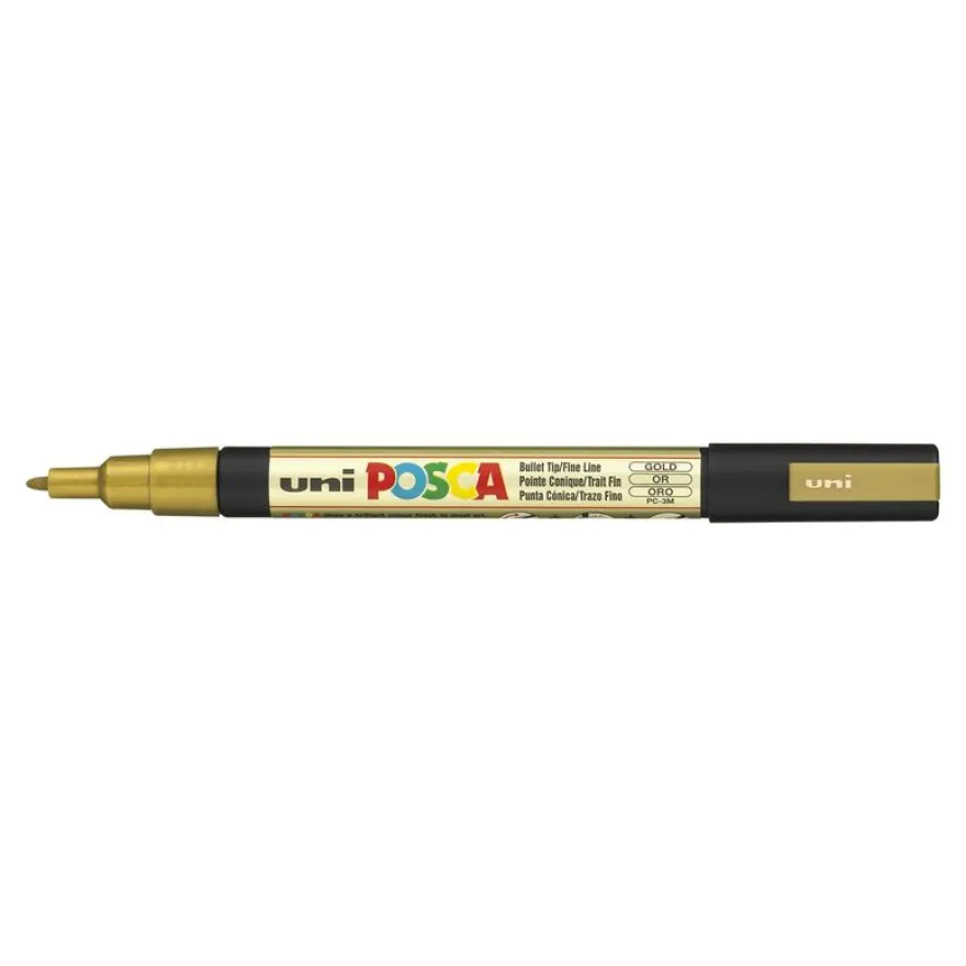 Uni POSCA PC-3M - Pack de 4 marqueurs - noir, argent, blanc, or