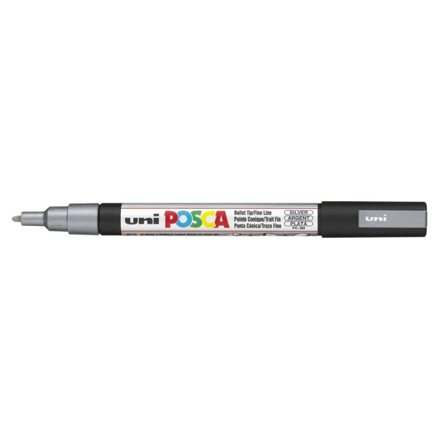 Uni POSCA PC-3M - Pack de 4 marqueurs - noir, argent, blanc, or