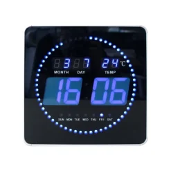 Unilux - Horloge Flo - carrée LED bleue - 28 cm - noir