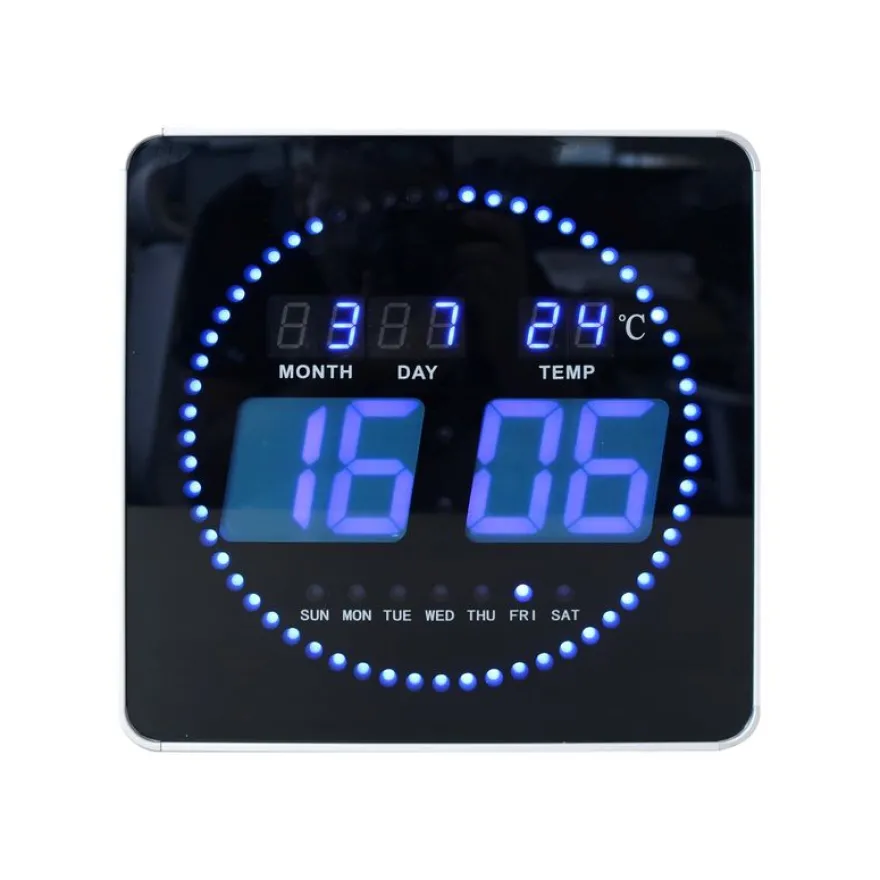 Unilux - Horloge Flo - carrée LED bleue - 28 cm - noir