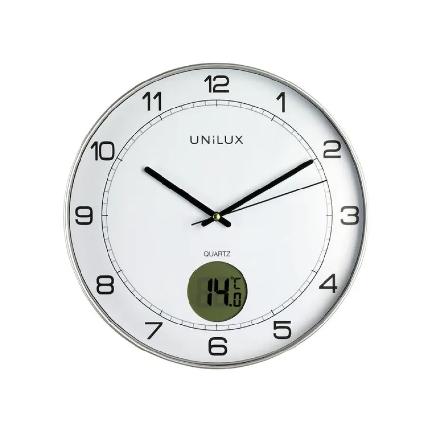Unilux - Horloge intelligente Tempus - affichage température - 30,5 cm - gris métal