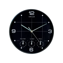 Unilux - Horloge On Time - mécanisme quartz - 4 fuseaux horaires - 30,5 cm - noir