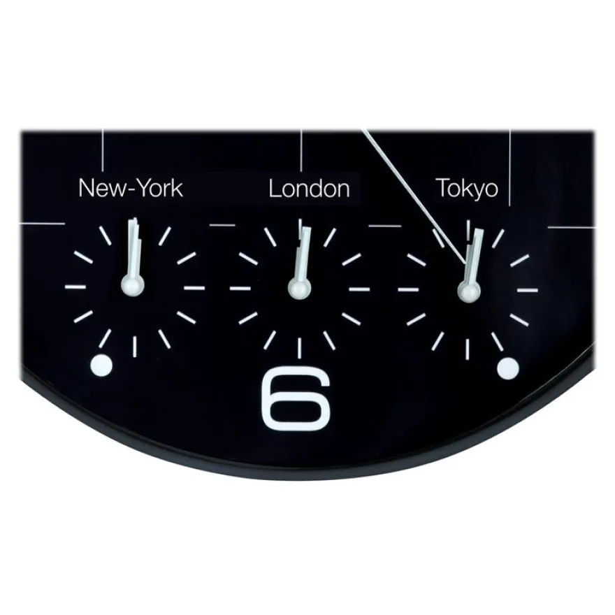 Unilux - Horloge On Time - mécanisme quartz - 4 fuseaux horaires - 30,5 cm - noir