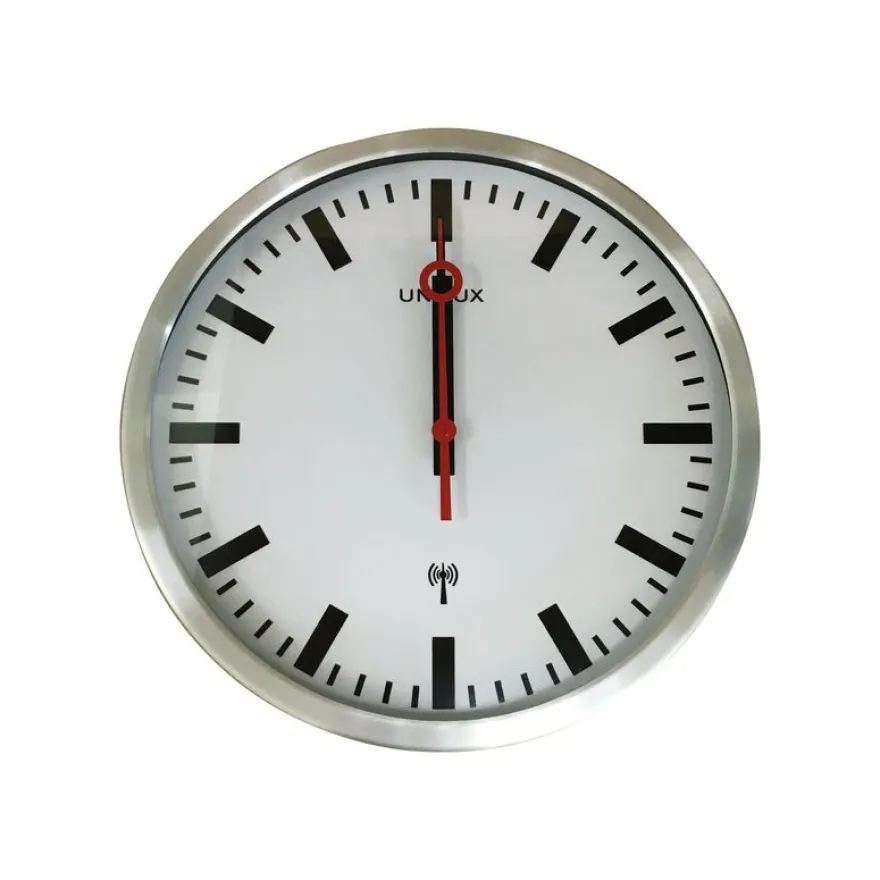 Unilux - Horloge Station - mécanisme radio pilotée - 35 cm - gris métal