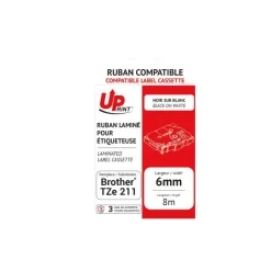 UPrint - Ruban d'étiquettes auto-adhésives pour Brother TZe211 - 1 rouleau (6 mm x 8 m) - fond blanc écriture noire