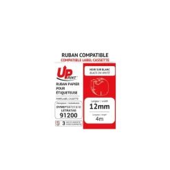 UPrint - Ruban d'étiquettes auto-adhésives pour DYMO 91200 - 1 rouleau (12 mm x 4 m) - fond blanc écriture noire